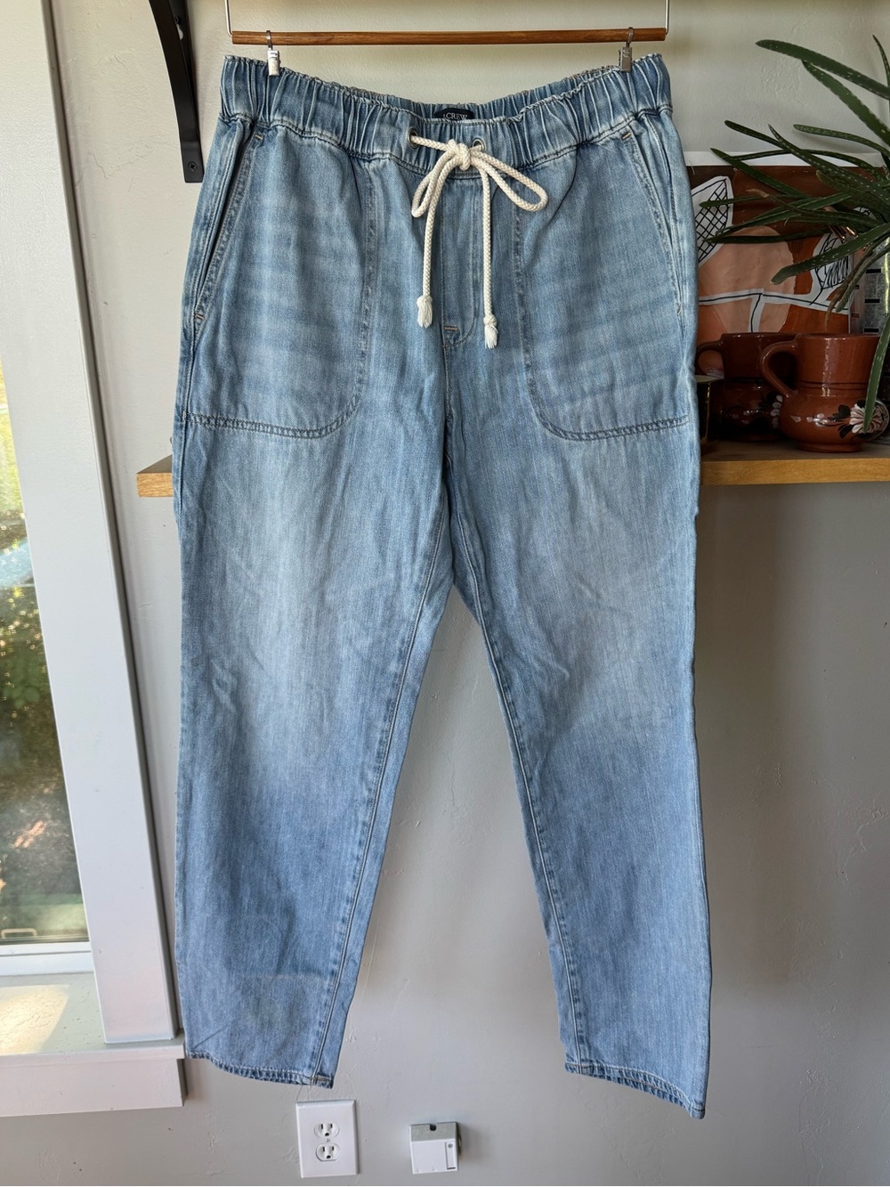 J. Crew Light Wash Denim Drawstring Elastic Waist Ankle Jeans Size 27